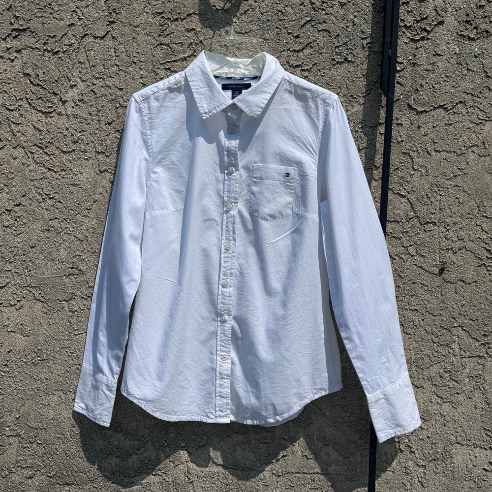 Tommy Hilfiger Button Down Shirt Women Small White Long Sleeve Cotton Classic